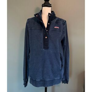 Vineyard Vines Supershep Women's Blue 1/4 Zip Mock Neck Pullover Sweatshirt
